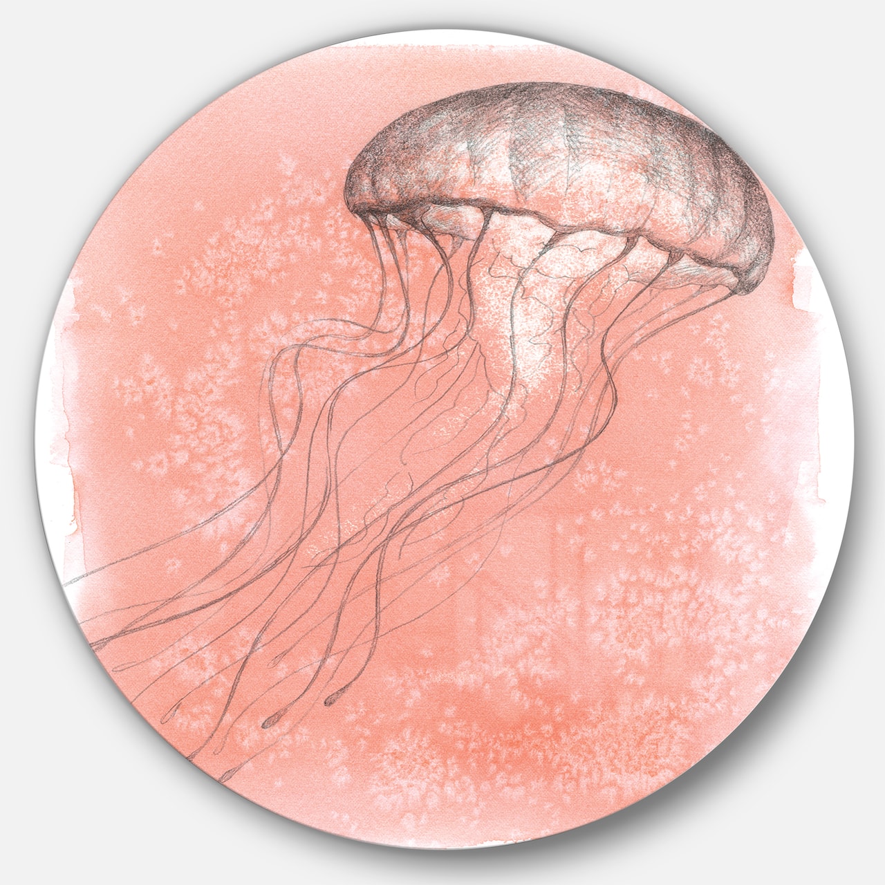 Designart - Coastal Sea Life IV jellyfish sketches - Nautical & Coastal Metal Circle Wall Art
